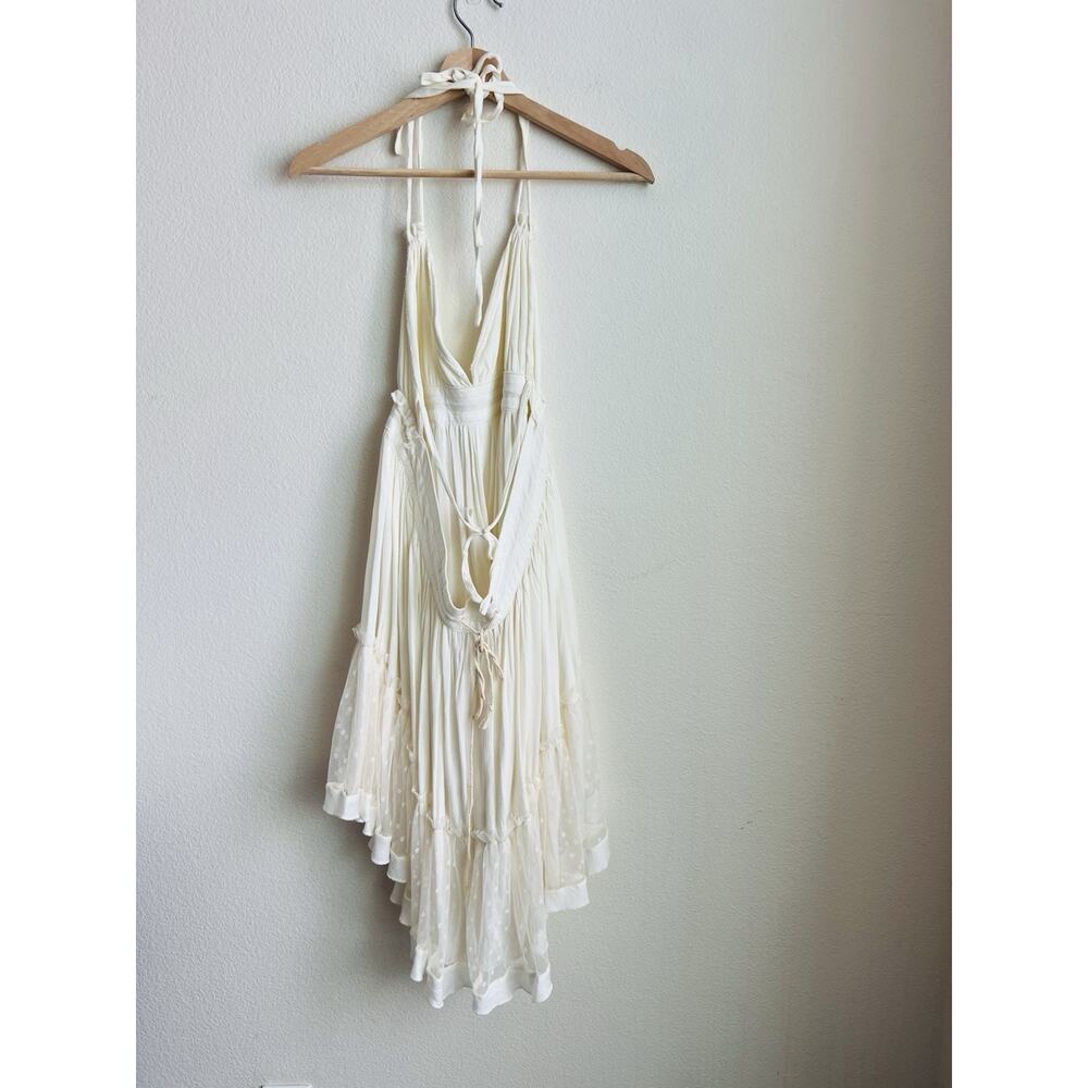 R. Vivimos Dress Womens Small Cream Flowy Boho Sheer Dot Hem - Picture 3 of 9